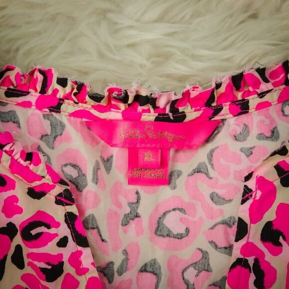 Lilly Pulitzer Size XL Sherida Pink Cheetah Leopard Animal Print Split V Neck Lo - Picture 5 of 9